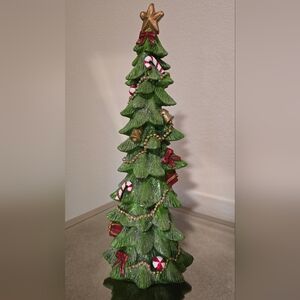 Festive Green Christmas Tree Figurine with Gold Accents